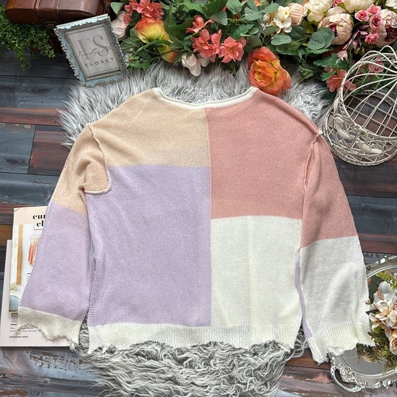 143 Story by Lineup Color Block Sweater Pastel Shades Soft Girl Coquette, M - Picture 12 of 14